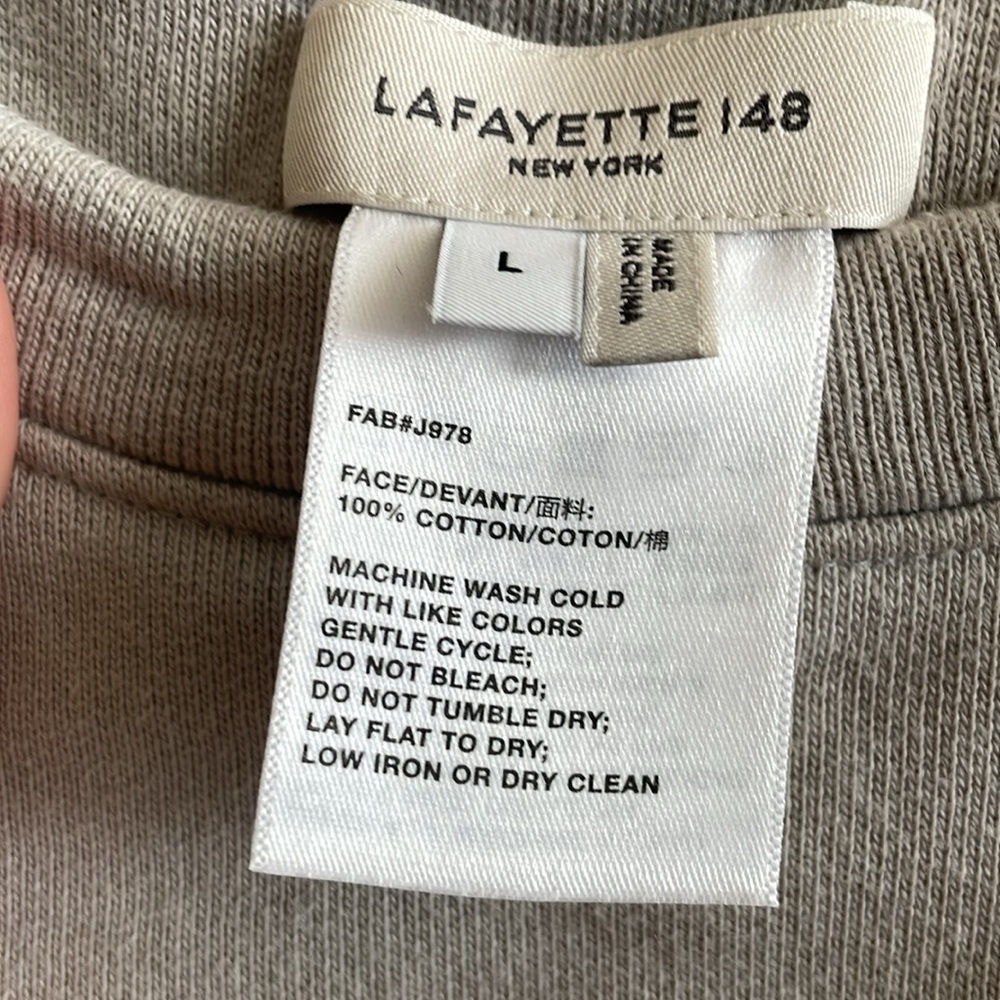Lafayette 148 NY Medford crew neck sweatshirt gray sage crop cotton luxury large - Picture 4 of 10